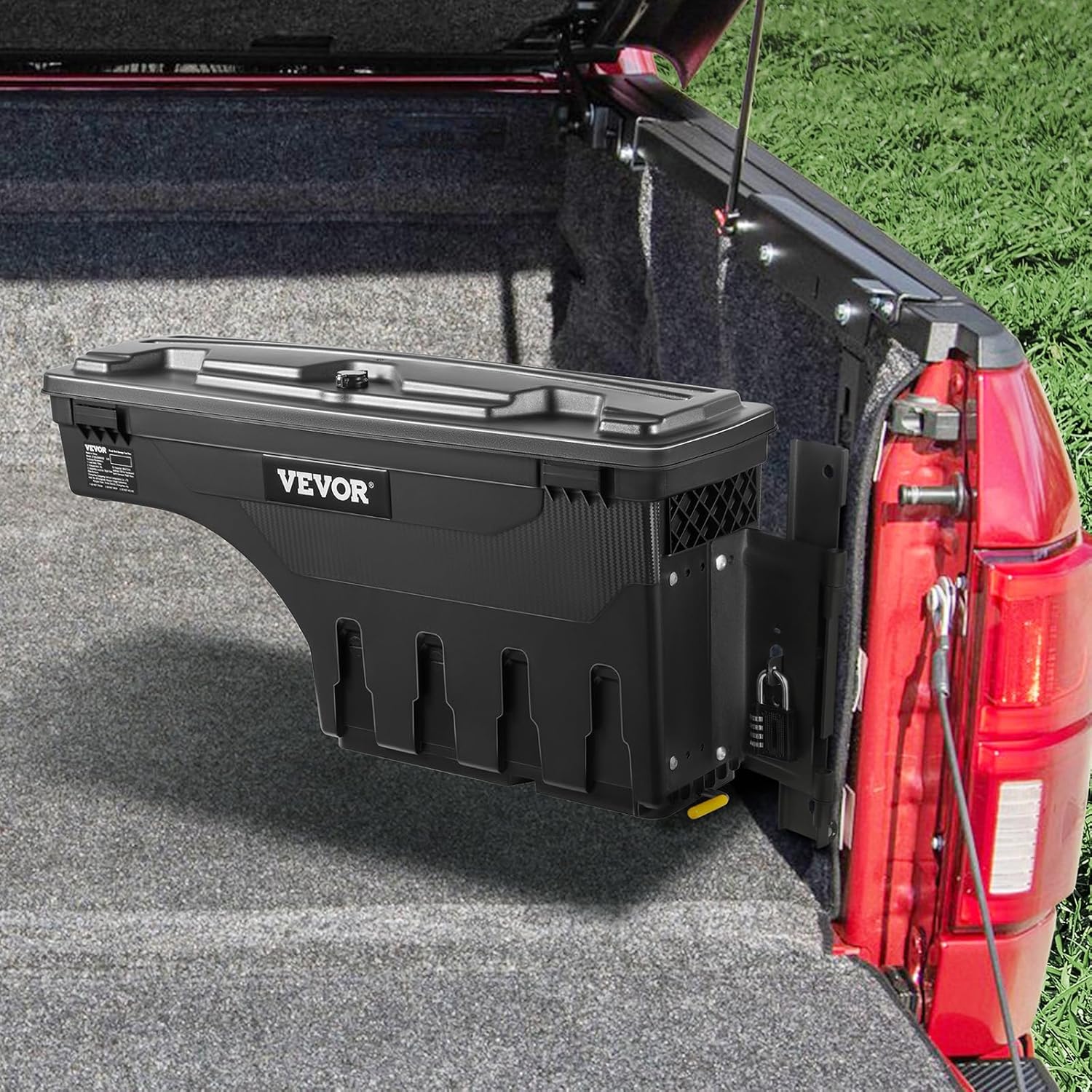 VEVOR Truck Bed Storage Box, Complete Bolt Accessory Kit, Lockable Swing Case with Password Padlock, 6.6 Gal/25 L ABS Wheel Well Tool Box, Compatible with Ford F-150 2015-2021, Passenger Side