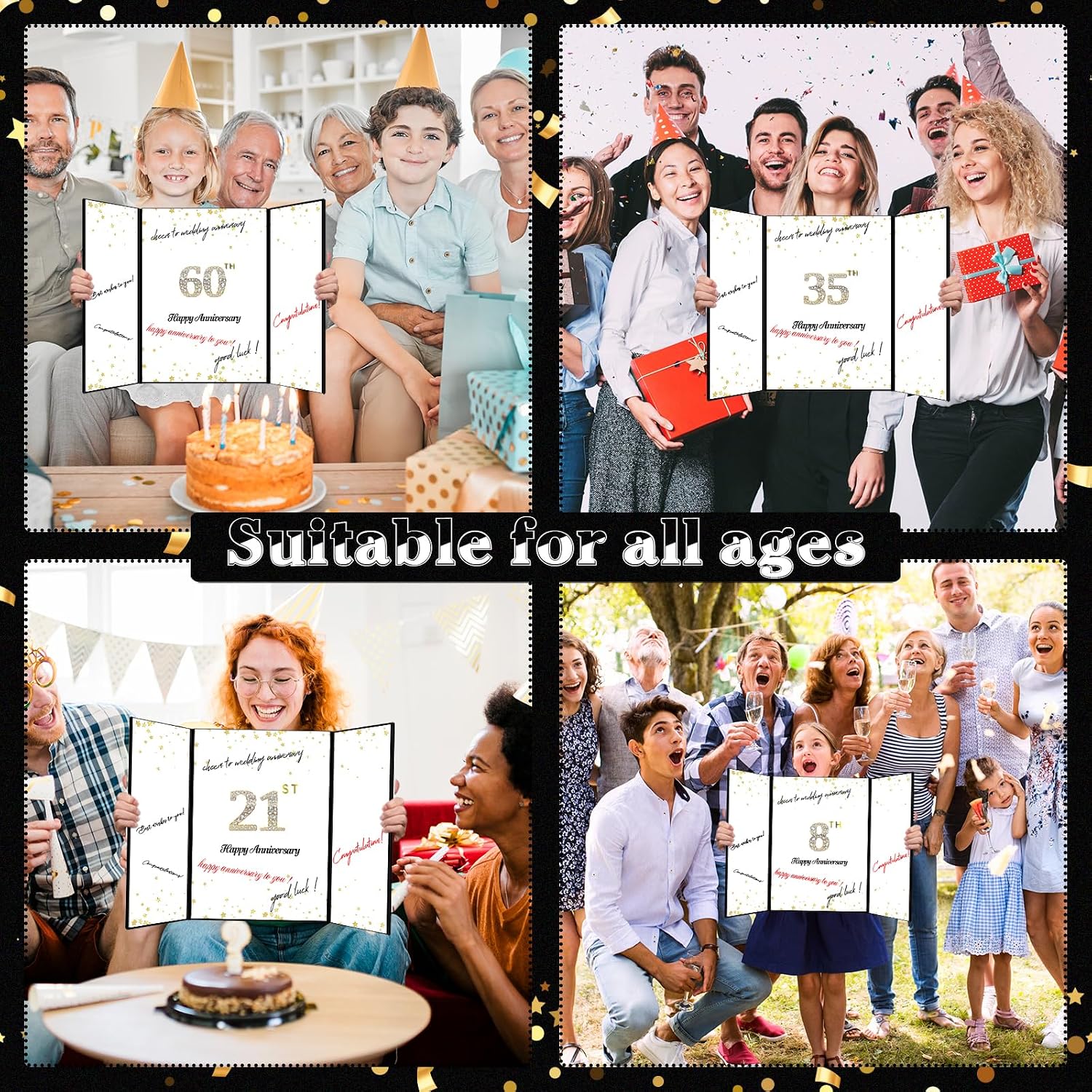 INNORU Large Happy Anniversary Guest Book, 0 to 100 Wedding Anniversary Party Signing Card Board, Company Retirement Celebration Alternative Signature Supplies Black