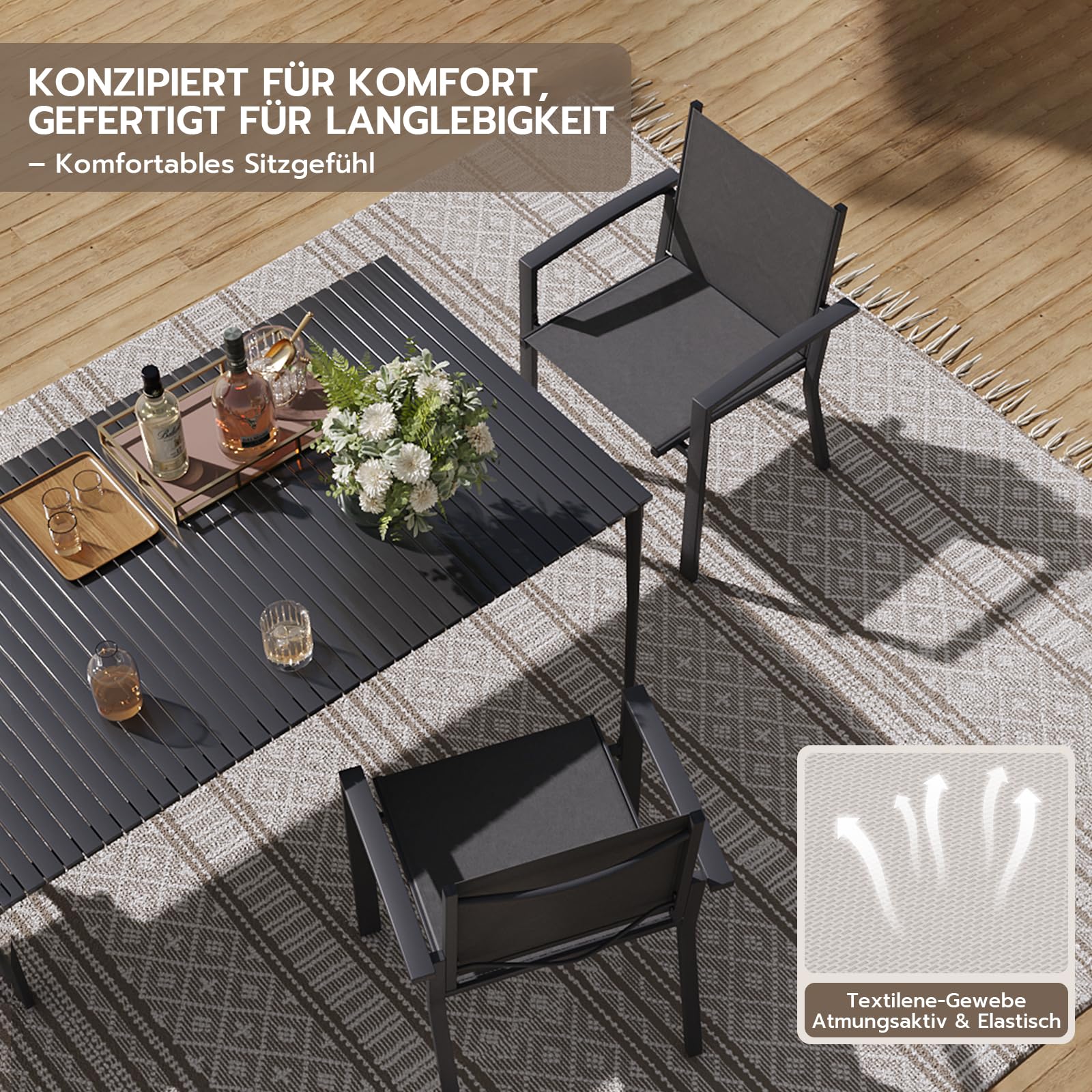 UDPATIO Gartenstühle Stapelbar 4er Set, Gartenstuhl Hochlehner, Balkonstuhl Wetterfest, Stapelstühle, Terrassenstühle Wetterfest 160kg Belastbar, Grau