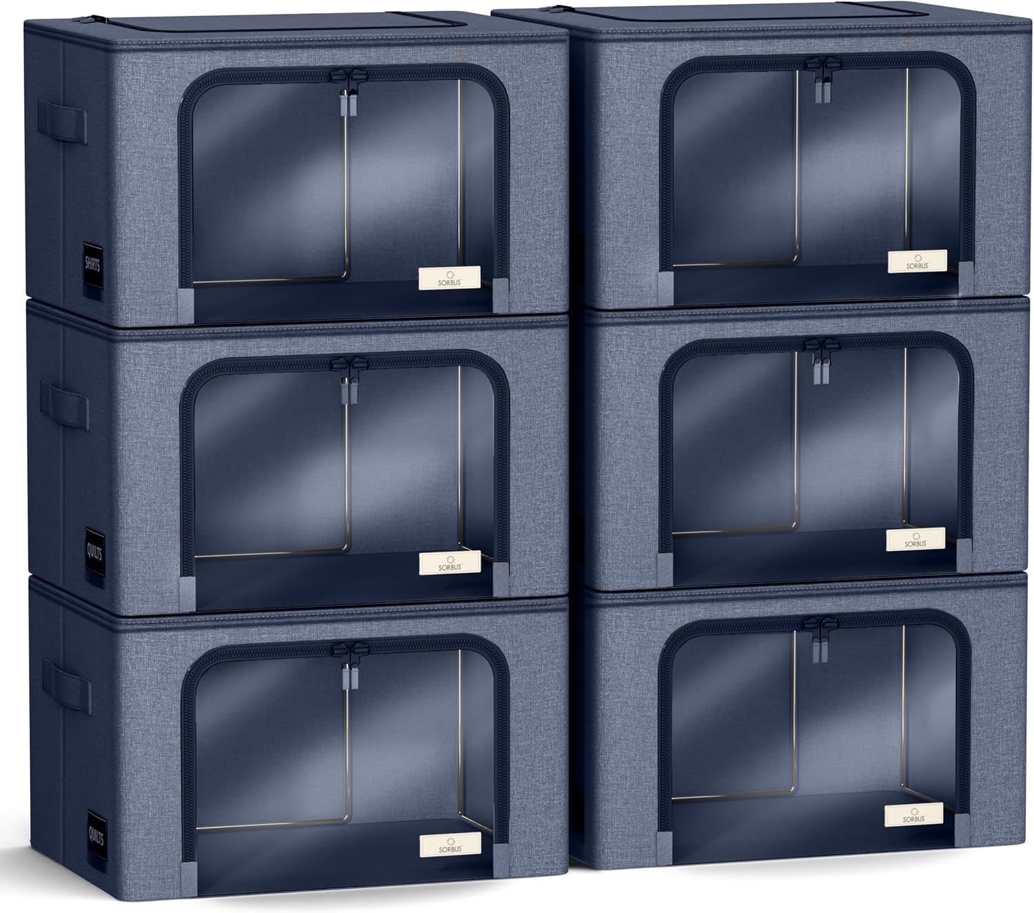 Sorbus Storage Bins with Metal Frame - Stackable & Foldable Clothes Organizer Bags - Oxford Fabric Storage Containers with Large Clear Window & Carry Handles Organization for Bedding Linen & Clothing
