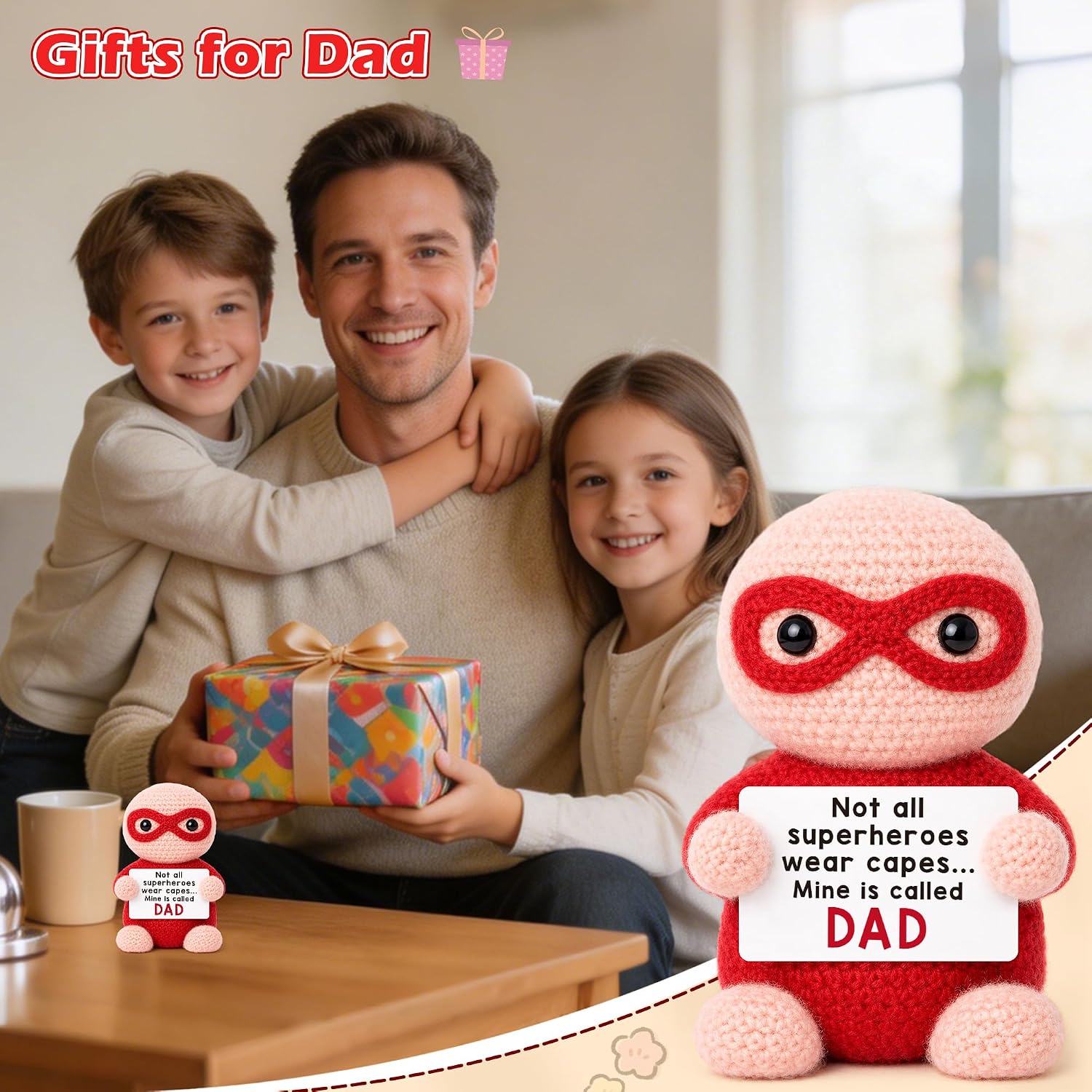 Birthday Dad Gifts from Daughter Son Wife, Christmas Birthday Gifts for New Dad Step Dads Father in Law, Gift for Best Dads Bonusdad Daddy, Fathers Day Handmade Crochet Hero Present