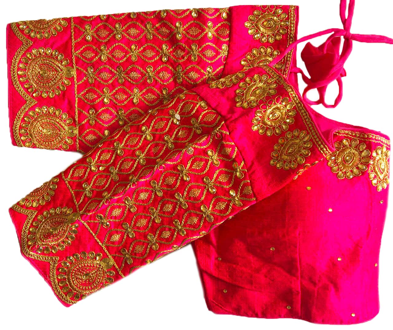 Pujia Mills Women's Silk Embroidery Coding Multi Work Readymade Saree Blouse (Bansi_Pink_38)