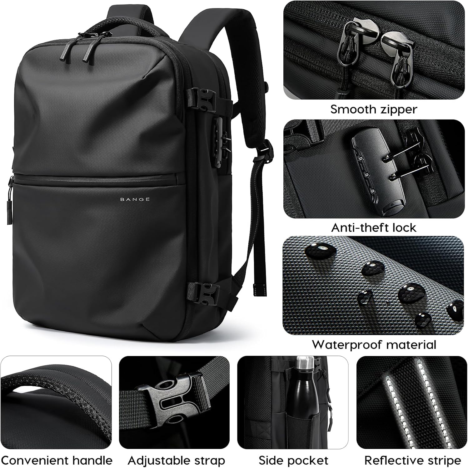 BANGE Travel Backpack with Vacuum Pocket and TSA lock version can hold 15.6 inch Laptop suitable Overnight Flight Approved Anti-theft Bag
