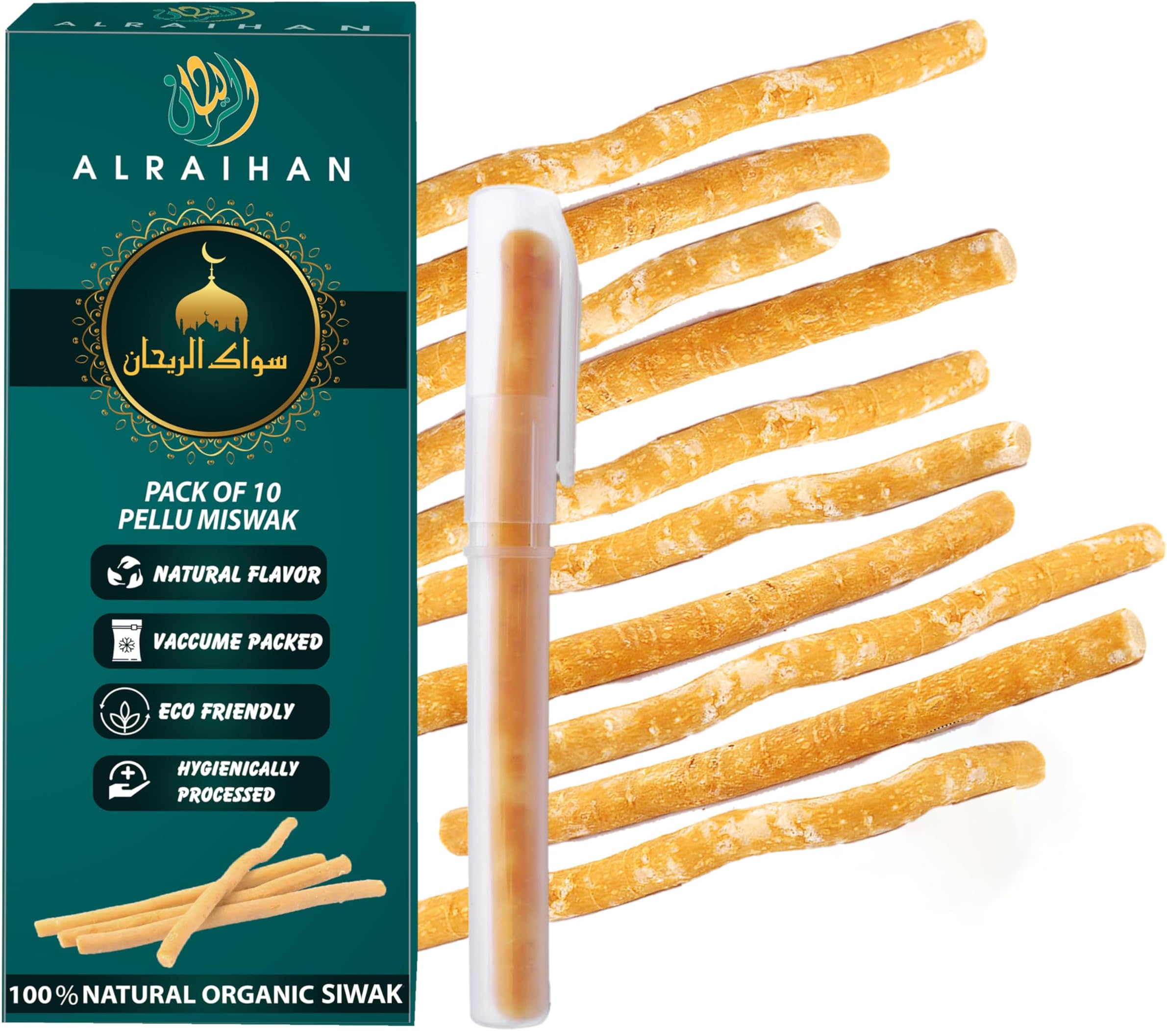 Miswak Wooden Tooth Brush - Original Siwak Arabian Traditional Toothbrush for Clean Healthy and White Teeth Cleaning Disinfecting Natural Toothbrush || Pack of 10