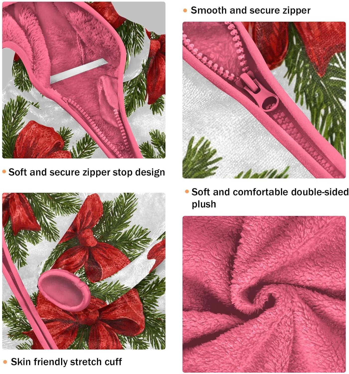 Girls Hoodie Outfit Red Bow Pine Leaves Pattern Zipper Sweatshirt Coat Fleece Jacket for Kids 3-10T