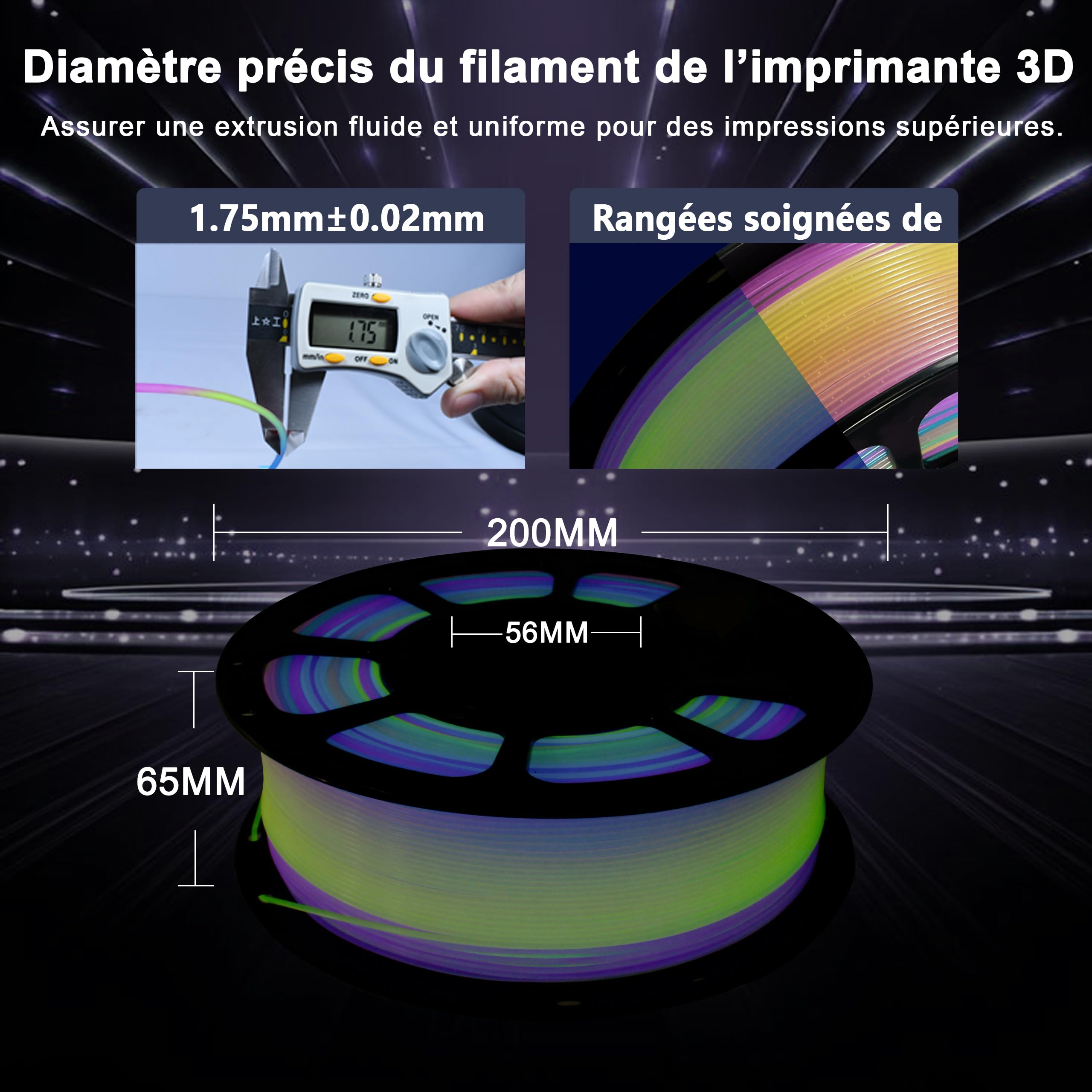 iBOSS Filament PLA+, 1,75 mm, filament do drukarki 3D 3D w kolorze tęczy, 1 kg (2,2 funta), filament do druku 3D PLA+, zmieniający kolor, olśniewająca tęcza
