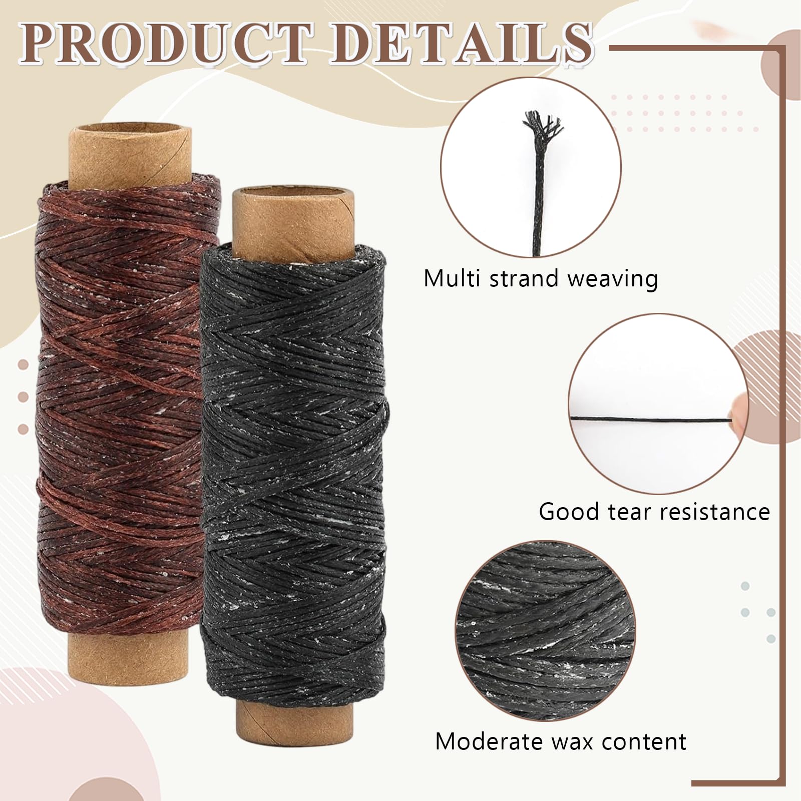 Kit da Cucito per Pelle: Set Completo con Filo Cerato, 7 Aghi, 2 Awl, e 1 Ditale - Perfetto per Riparazioni e Progetti in Pelle
