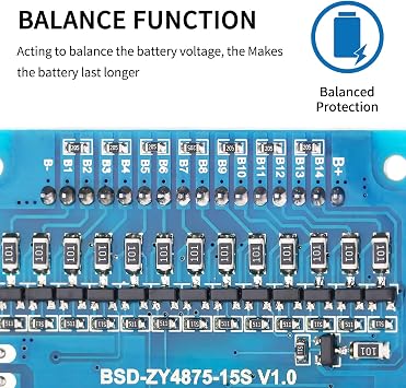 16S BMS 60V 30A Li-ion PCB Protection Board with Balance Wire and NTC,Ten Functional protections, Common Port, for Solar Energy Storage, Balance Car Lithium-ion Battery Pack (16S 60V 30A)