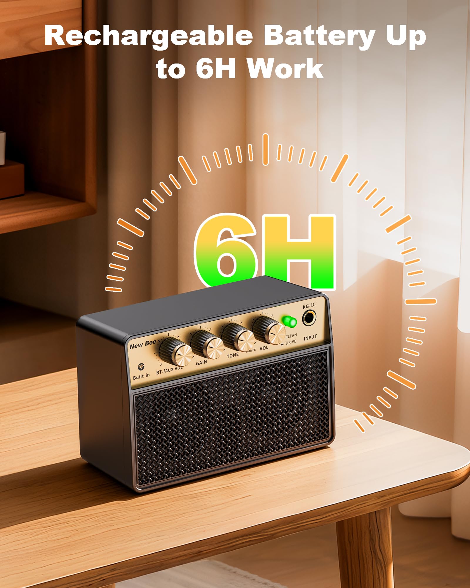 New Bee Gitarrenverstärker 10W Mini Verstärker Gitarre mit Clean & Drive Kanal Amplifier Guitar Wiederaufladbar und Tragbar Guitar Amp 6,35mm Eingangsbuchse für E-Gitarre, Bass