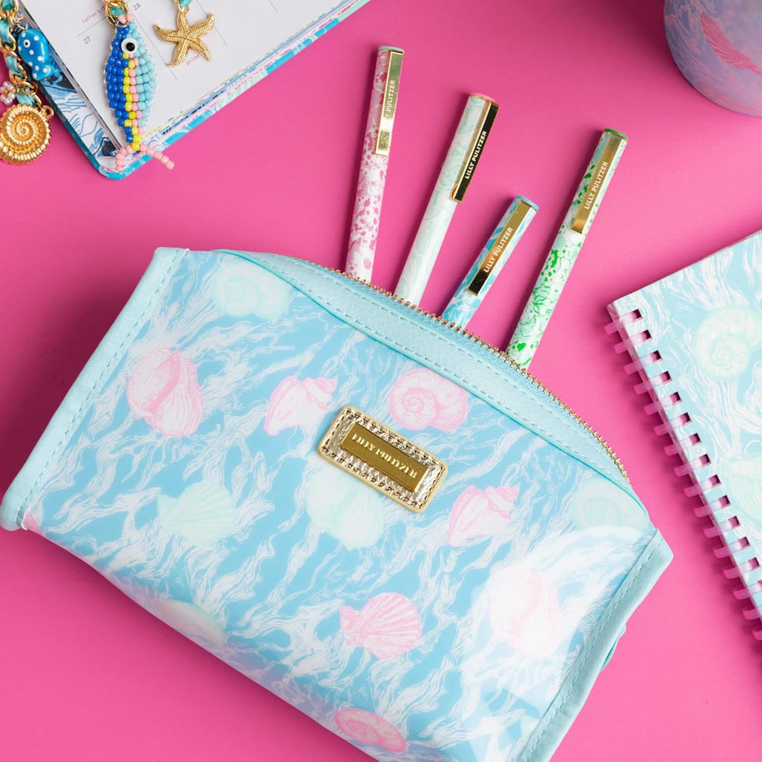 Lilly Pulitzer PVC Zipper Pouch, Cute Pencil Case for Adults, Travel Toiletry Bag, Small Pouch Bag for Supplies, Makeup or Toiletries (Shelden)