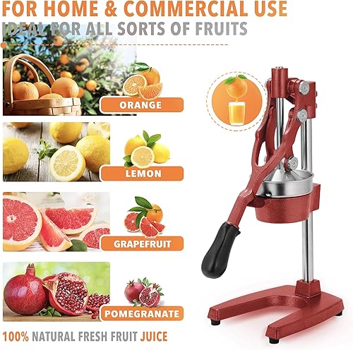 Miniatura 4 de Gowintech 19 pulgadas de altura extra alto comercial resistente prensa manual naranja cítrico limón lima pomelo granada fruta jugo exprimidor rojo