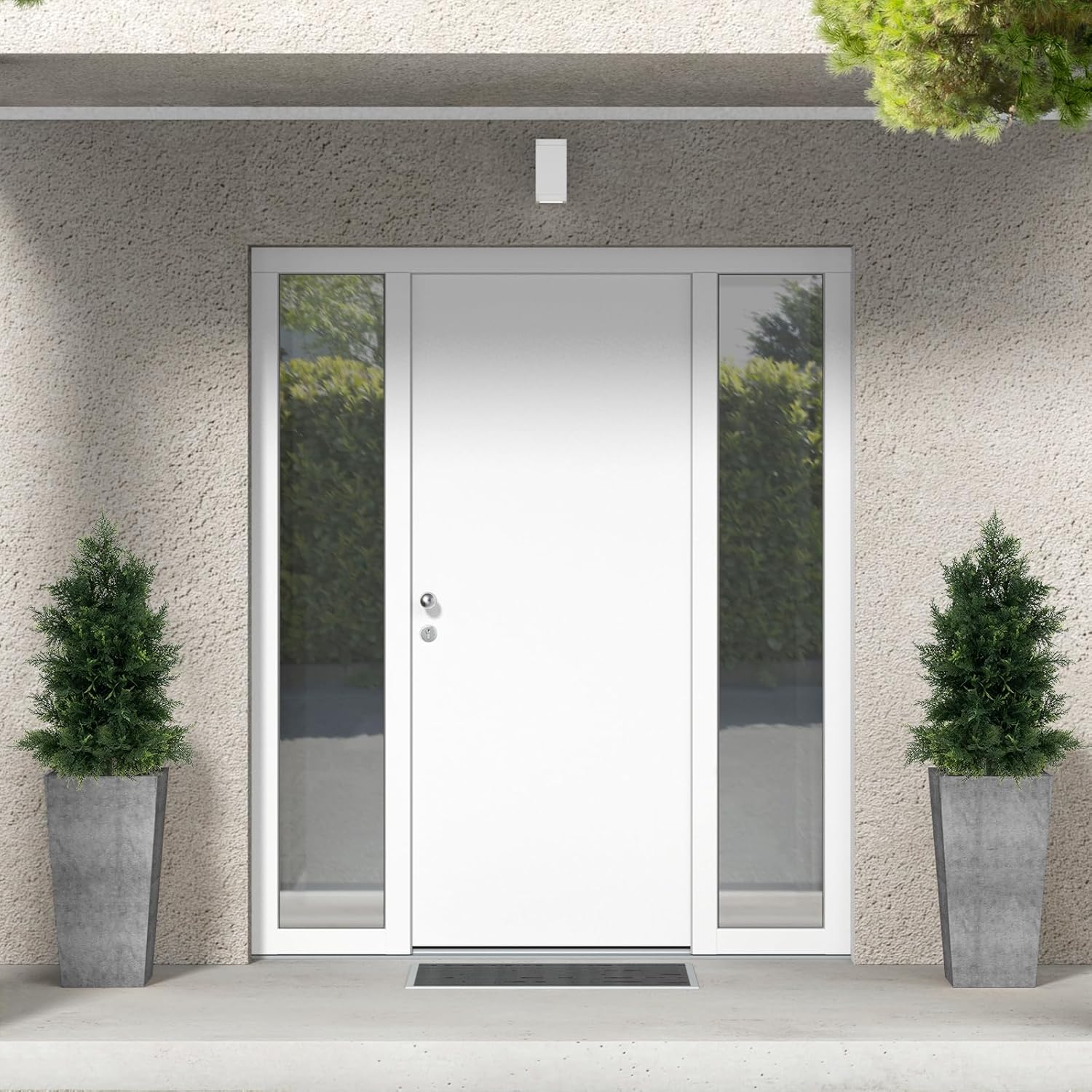 Goplus 31.5'' Artificial Cedar Topiary Trees for Outdoors, Potted Fake Cypress Trees with Cement Plastic Pot, Faux Cedar Pines Evergreen Plants for Indoor Home Front Porch Decor