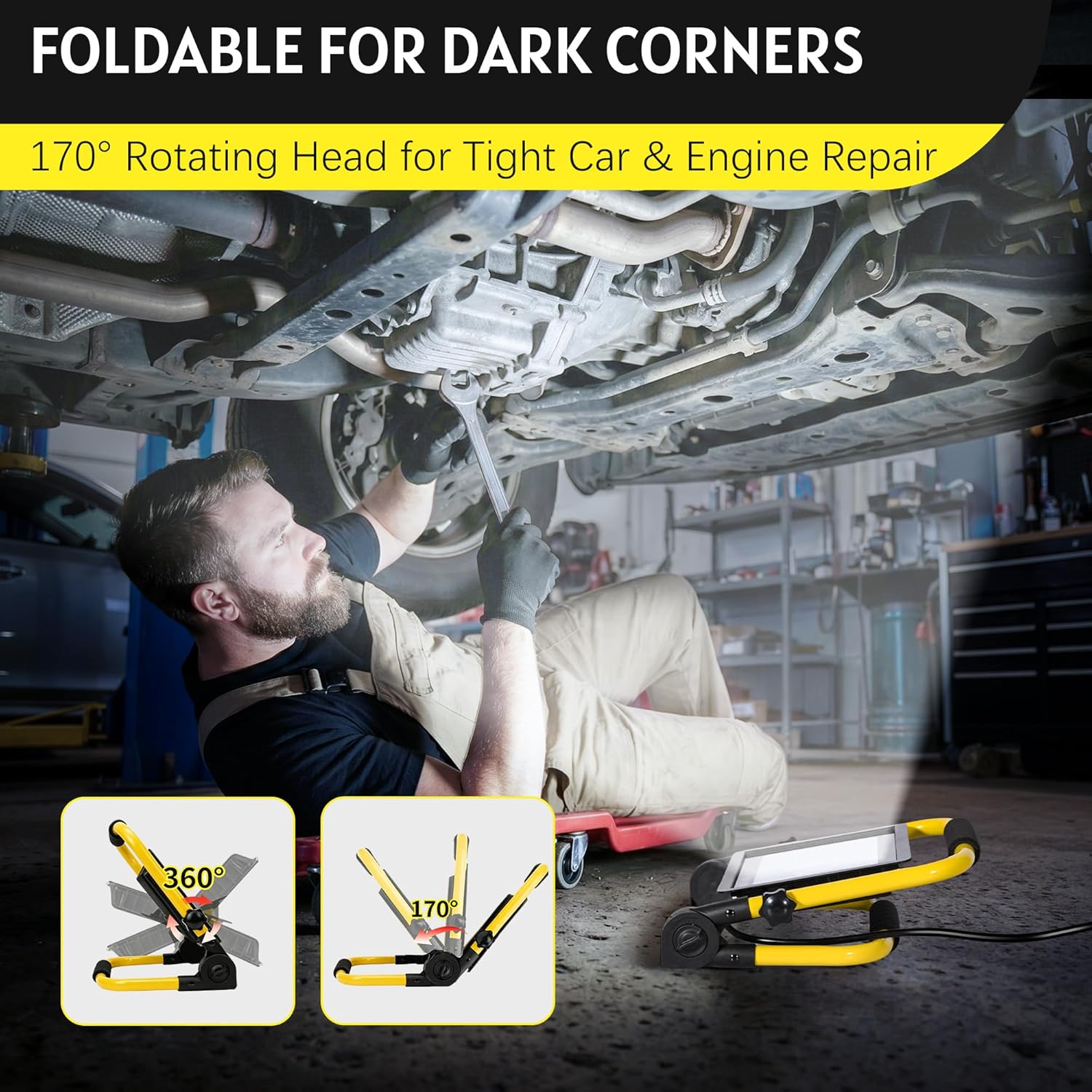 10000LM LED Work Light: Portable Work Light with 5FT Cord, IP66 Waterproof Flood Light for Garage Workshop Job Site Construction Indoor Outdoor Lighting, Tool Fathers Day Dad Gifts for Men Him Husband