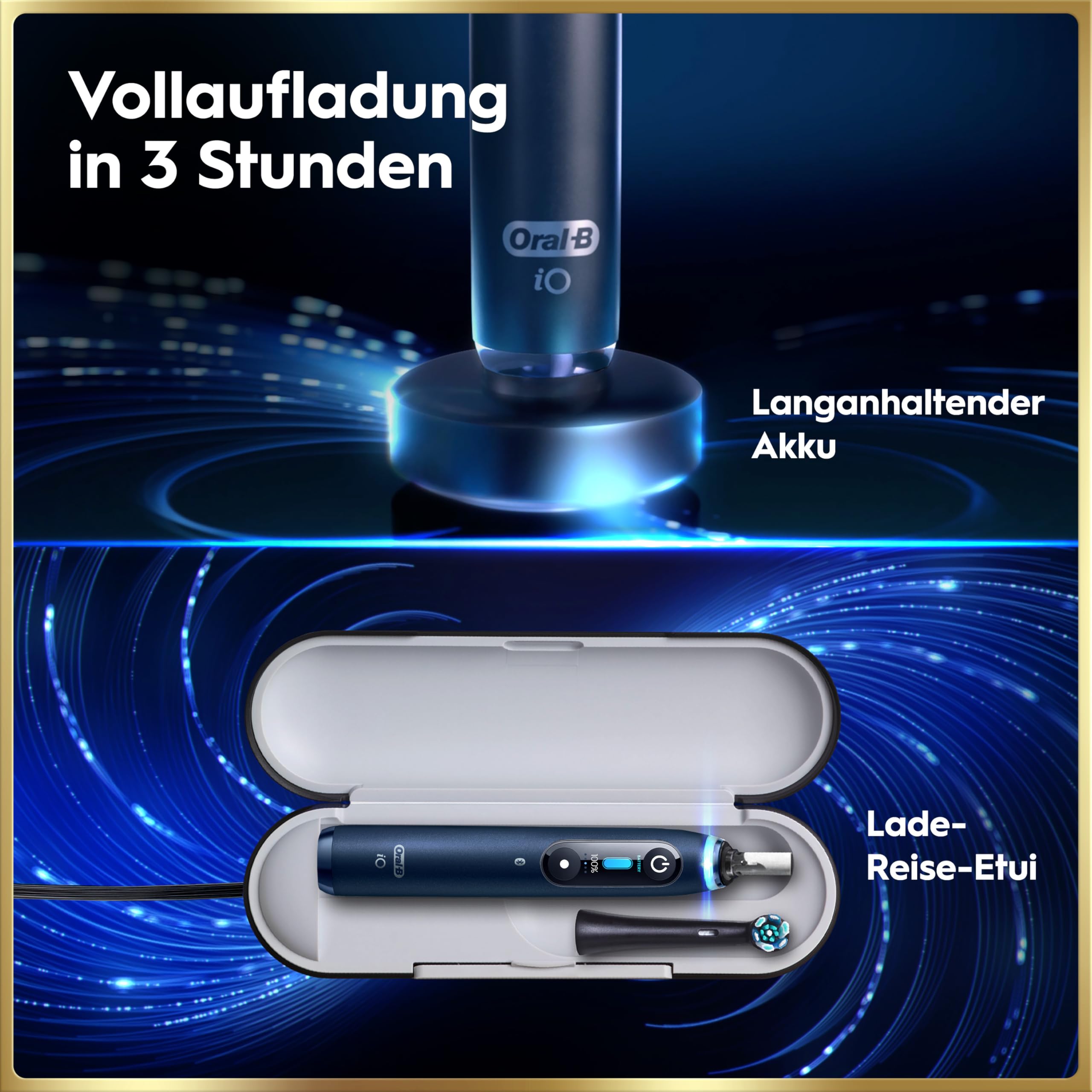 Oral-B iO Series 9 Elektrische Zahnbürste, Blau | Inkl. 3 Aufsteckbürsten, Lade-Reise-Etui, CHIP Testsieger (11/25), Electric Toothbrush mit 7 Modi für Zahnpflege