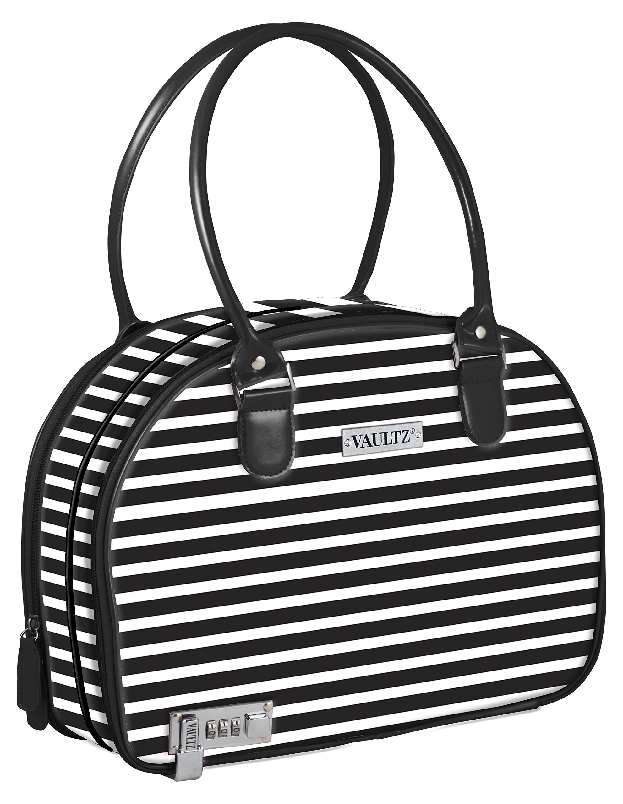 Vaultz Locking Makeup Case, The Weekender, Black and White Stripe (VZ03758)