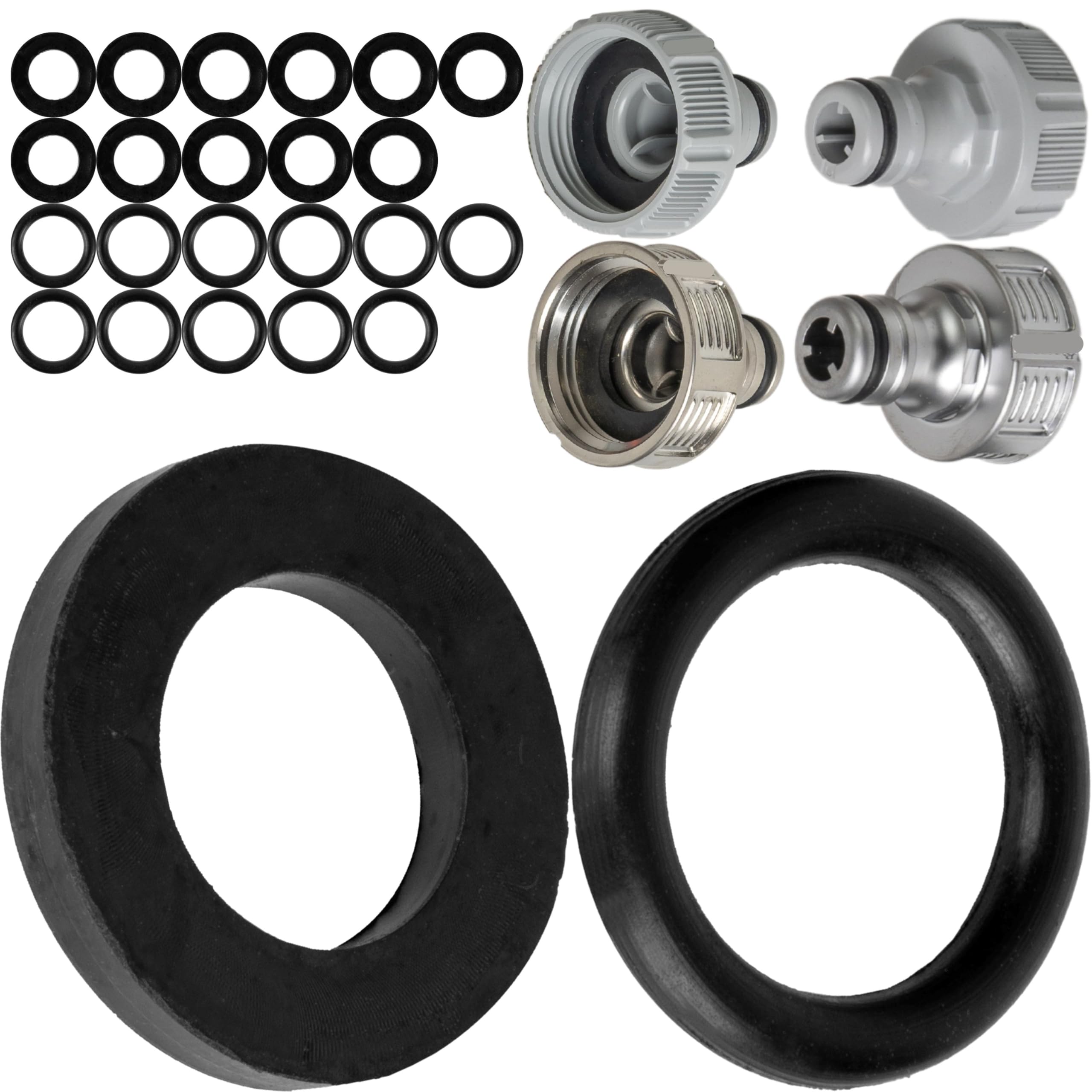 Replacement gaskets mix set, 24 pieces, for G 1/2" inch garden system parts, compatible with Gardena 21 mm tap connector