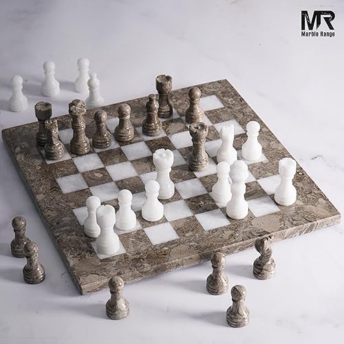 Miniatura 3 de Juego de ajedrez de mármol para adultos de 10 pulgadas, hecho a mano, juego de mesa oceánico y blanco con 32 piezas de ajedrez, 2 reinas adicionales