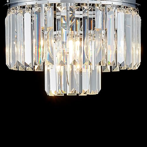 Miniatura 9 de AGV LIGHTING CL006S Lámpara de techo de cristal, moderna lámpara de techo semiempotrada, 12 x 8 pulgadas de alto, base E12 3 luces, acabado cromado