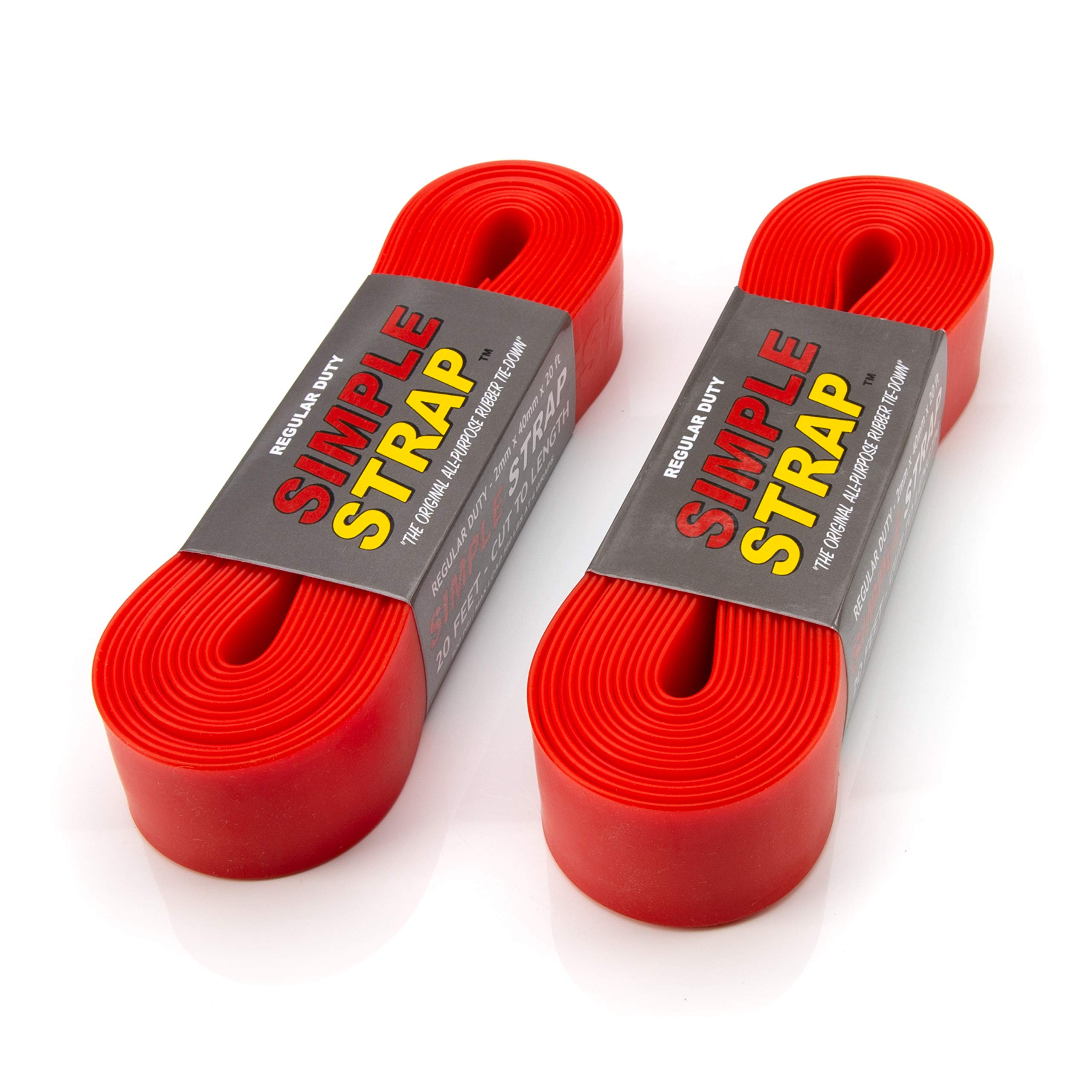Simple Strap Load-Securing Rubber Tie Down Straps for Movers and Contractors, Self-gripping, Non-Marring, UV-Resistant, 2mm Standard Duty (800 PSI), Red 2-Pack