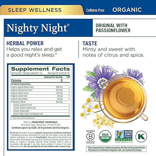 Miniatura 4 de Traditional Medicinals - Té de hierbas orgánico en seis relajantes sabores, manzanilla, hibisco, menta, melisa, limón y jengibre, y pasionaria, 6