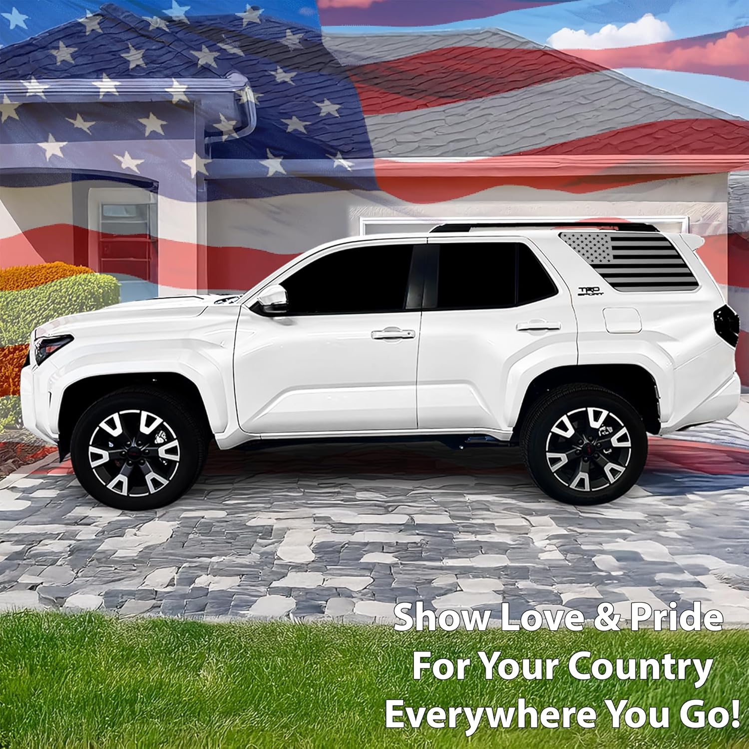 BOGAR TECH DESIGNS Precut Quarter Window American Flag Vinyl Decal Sticker Compatible with Toyota 4Runner 2025-2026, Matte Black