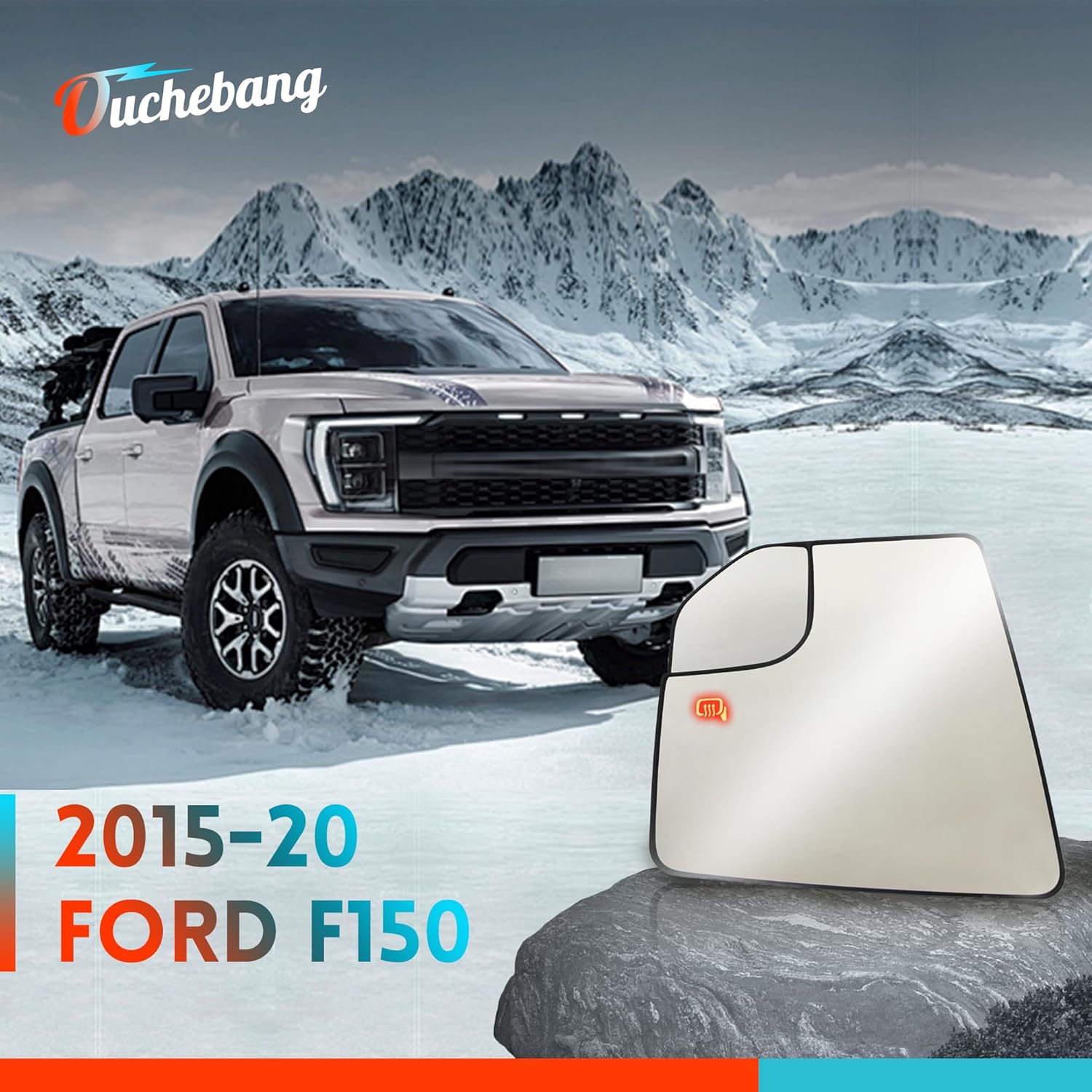 Compatible with Ford F150 Left Driver side Mirror Glass Replacement Power Heated Towing Mirrors,View Mirror Glass with Blind Spot, Backing Plate, FL3Z-17K707-A, 2015-2021