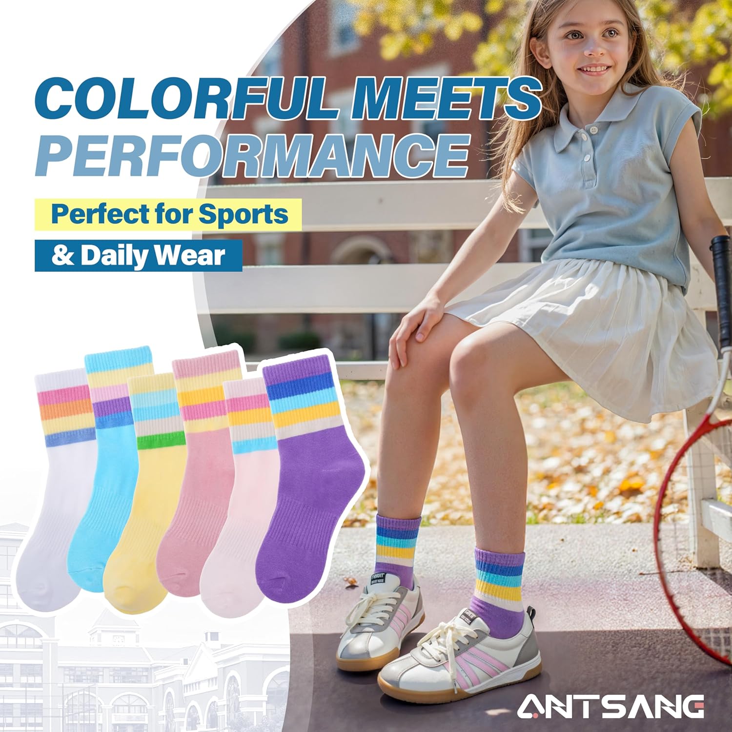 ANTSANG Kids Boys Girls Athletic Cotton Socks, Youth Teen Breathable Soft Crew Socks, 6 Pairs - Image 5