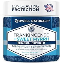 Owell Naturals Frankincense & Myrrh Body Balm Deep Moisturizing Cream for Very Dry, Sensitive Skin Intensive Hydration & Skin Barrier Support Non-Greasy Tallow Balm 4 oz