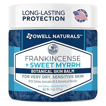 Owell Naturals Frankincense & Myrrh Body Balm Deep Moisturizing Cream for Very Dry, Sensitive Skin Intensive Hydration & Skin Barrier Support Non-Greasy Tallow Balm 4 oz