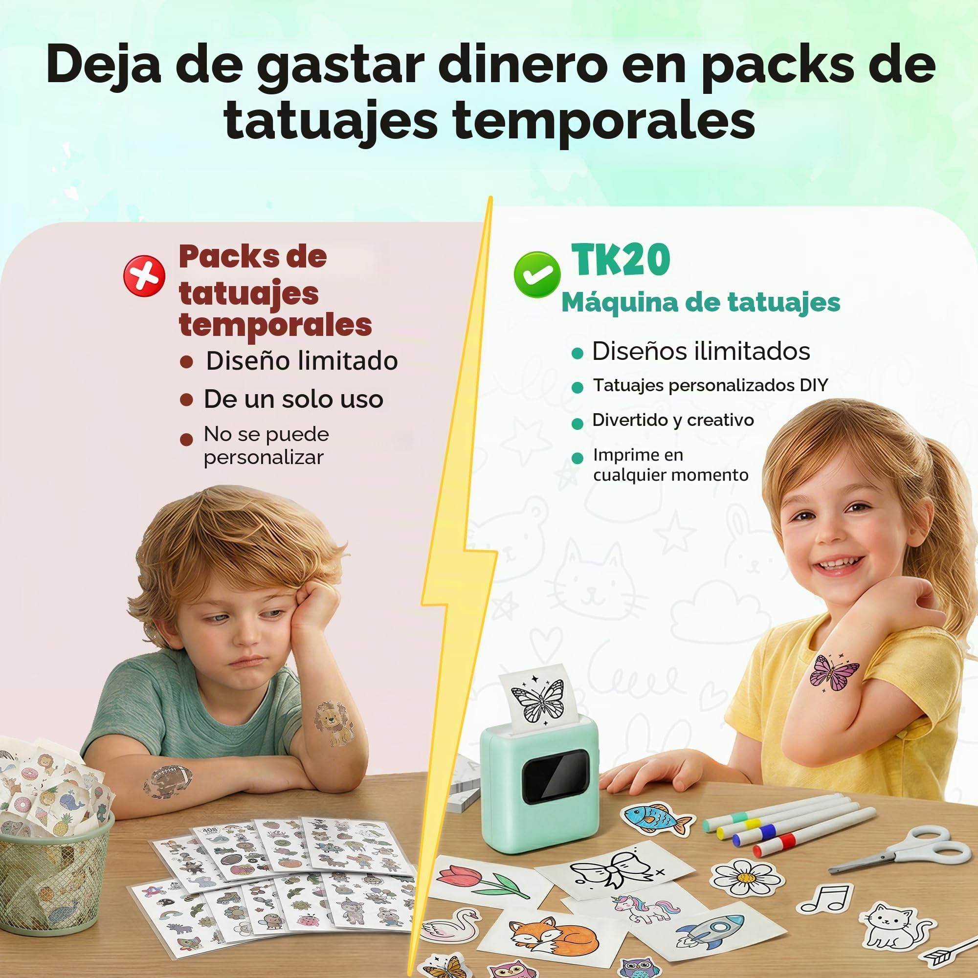 TATTMUSE Regalos Niña 5 6 7 8 9 10 Años, Kit de Impresora Tatuajes para Niños con 40 Hojas y 4 Rotuladores - Manualidades Creativas y Juguetes para Niños de 11 12 Años