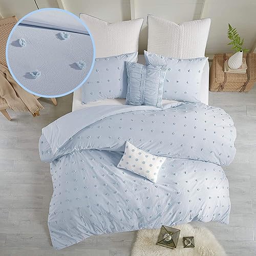 Urban Habitat - Ropa de cama de algodón con mechones jacquard y diseño de pompones para todas las estaciones, con fundas a juego, tamaño