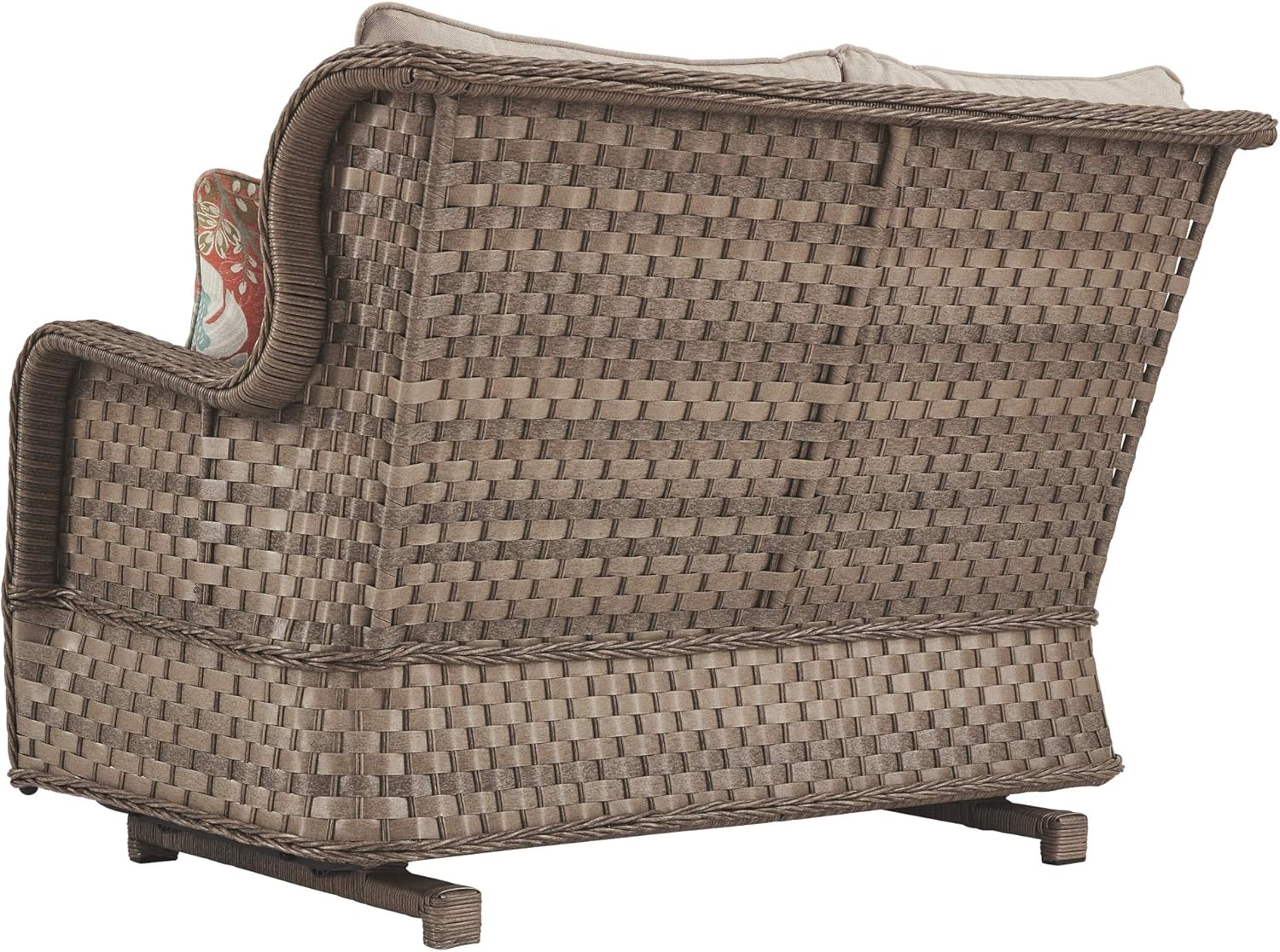 Signature Design by Ashley Clear Ridge Outdoor Handwoven Wicker Cushioned Loveseat Glider with 2 Throw Pillows, Light Brown : Patio, Lawn & Garden