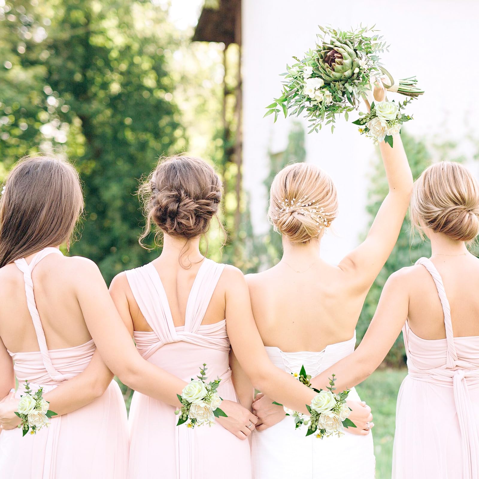 Corpetto da polso con rosa avorio per matrimonio (set di 6), braccialetto da polso bianco con fiore da sposa per ragazze, donne, madre della sposa e dello sposo