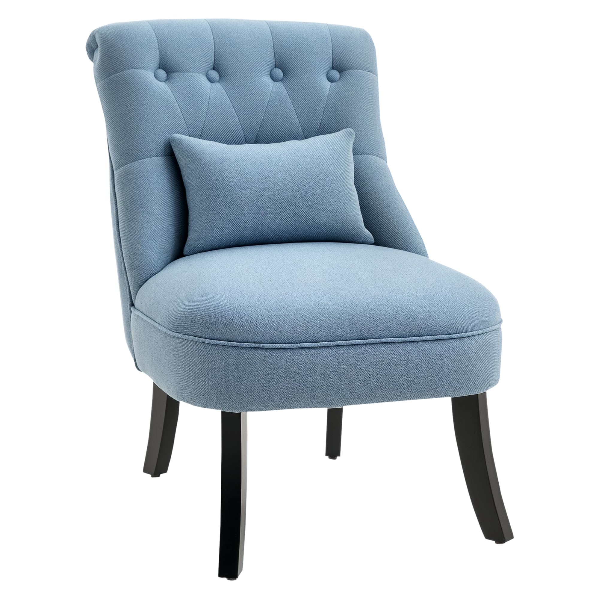 HOMCOM Poltrona per Salotto Imbottita con Cuscino e Piedini Antiscivolo, Poltrona D'Arredo in Tessuto Effetto Lino e Legno, 52.5x69x77 cm, Blu