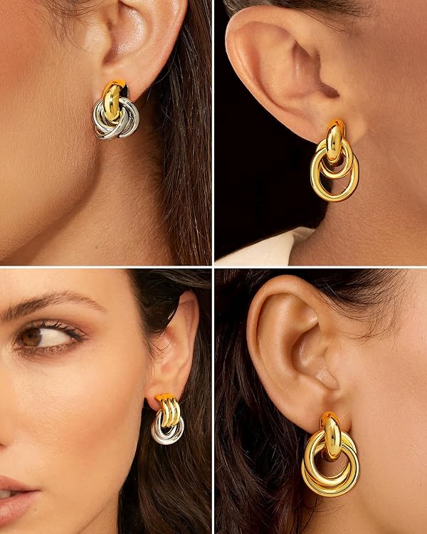 Shownee 14K Gold Knot Earrings for Women - Chunky Statement Drop Dangle Trendy Lightweight Hypoallergenic Fashion Accessories Jewelry Graduation Gift for Her Mothers Day Gifts for Mom by shownee - Used condition - Image 4