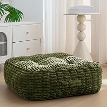 HIGOGOGO 8" Floor Pillow Cushion for Adults, Meditation Cushion Pillow, Blended Corduroy Cover, Large Square Floor Sitting for Tatami Living Room or Yoga, 22x22 Inch, Dark Green