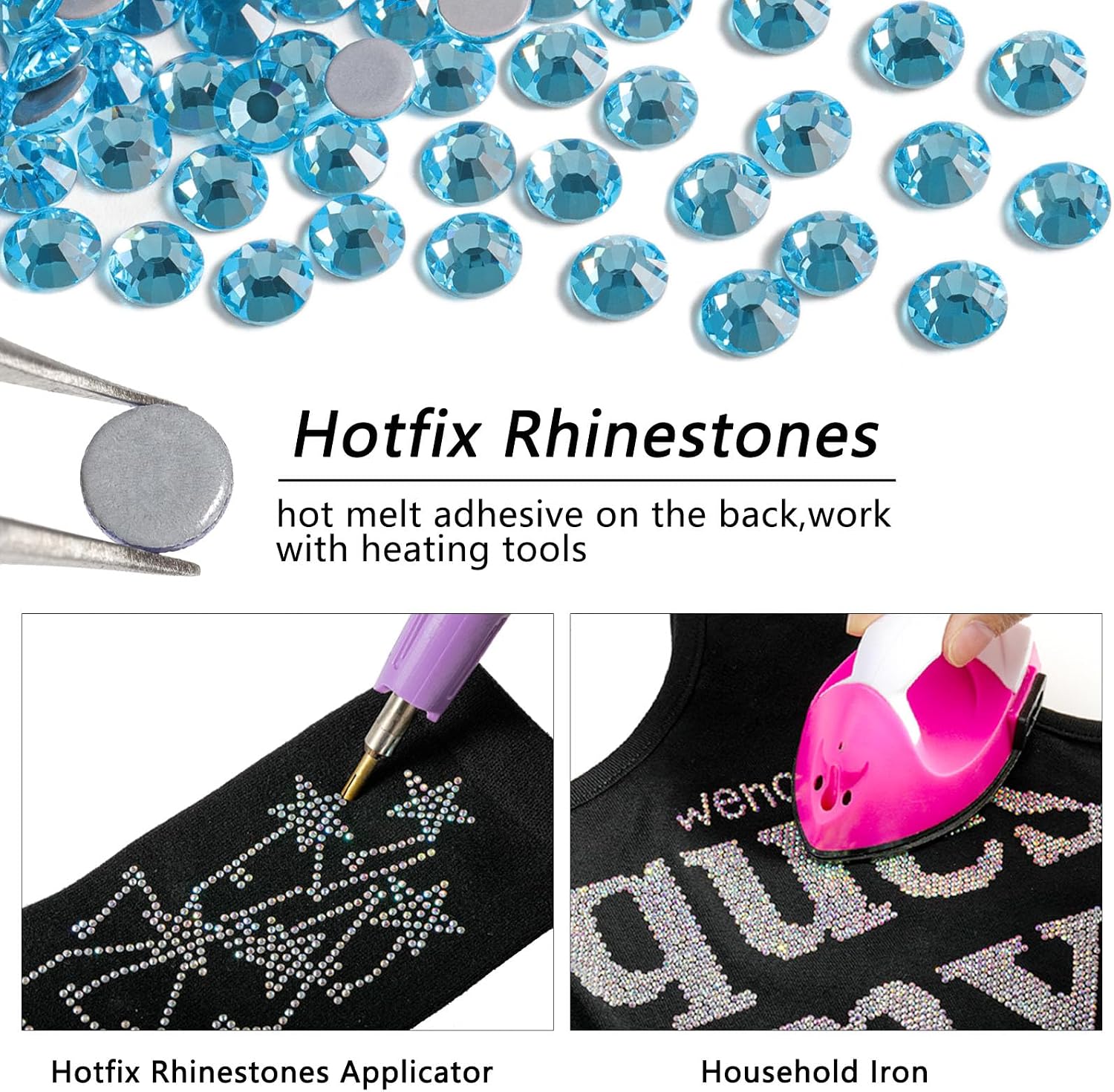 Beadsland Hotfix Rhinestones Bulk, 14400PCS Hot Fix Rhinestones for Clothes DIY Decoration, Aquamarine, SS20, 4.6-4.8mmm
