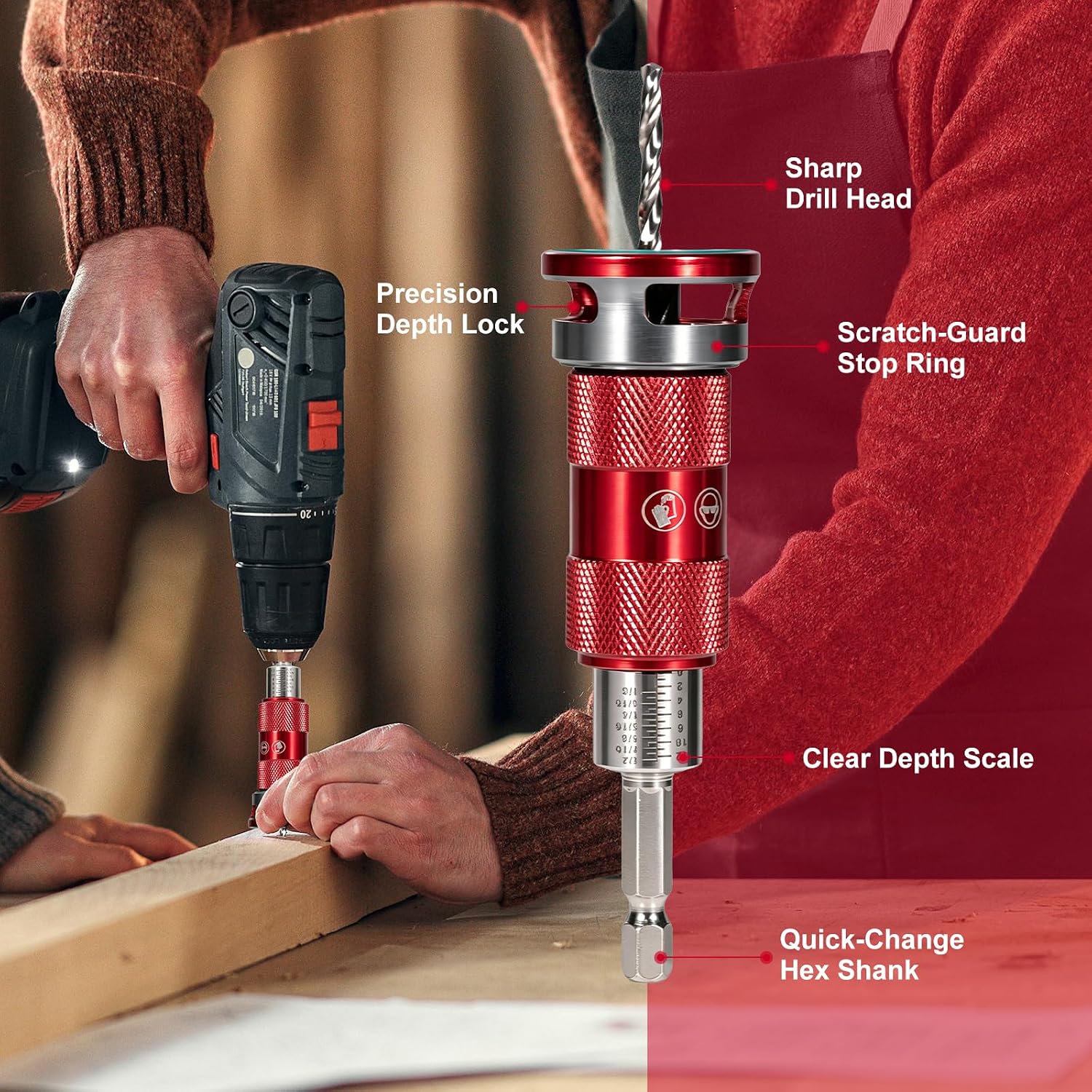 5 Pcs Countersink Drill Bit Set with Aluminum Alloy Depth Stop,Semi-Automatic HSS M2 Countersink Drill Bits 1/8 9/64" 5/32" Drill+3/8” 82° Counter-Bore,11/64" 3/16" Drill+ 1/2" 82° Counter Bore
