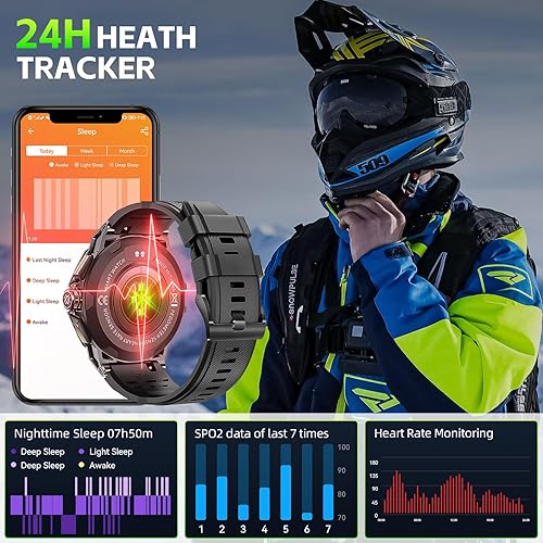 Miniatura 8 de JELLOO Reloj inteligente militar para hombre (recepción de llamadasmarcado) 1.43 pulgadas AMOLED Android Smart Watch con monitor de frecuencia