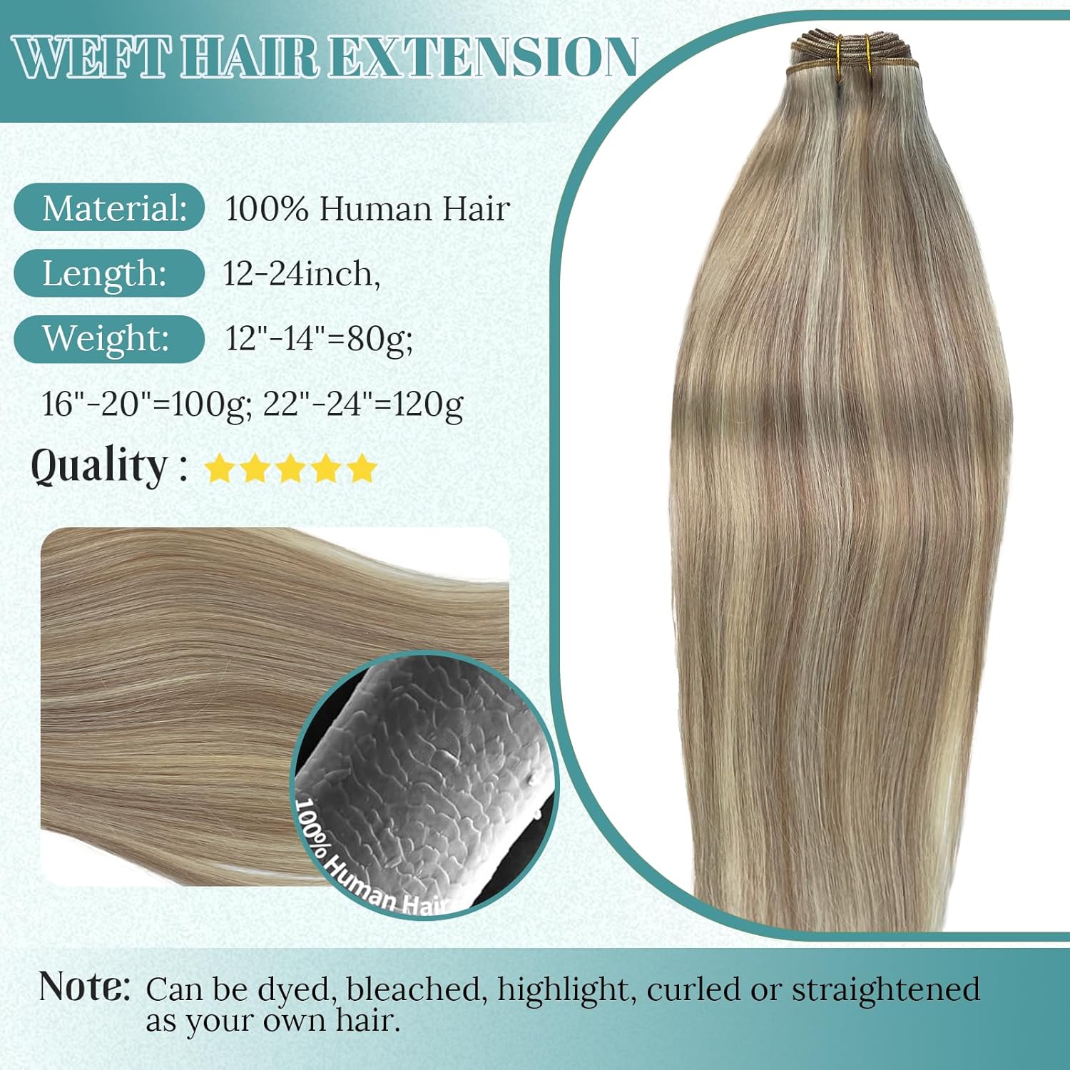 Sew in Hair Extensions Real Human Hair, 18nch 100g Weft Hair Extensions Light Brown with Platinum Blonde Balayage Sew in Straight Remy Human Hair Full Head