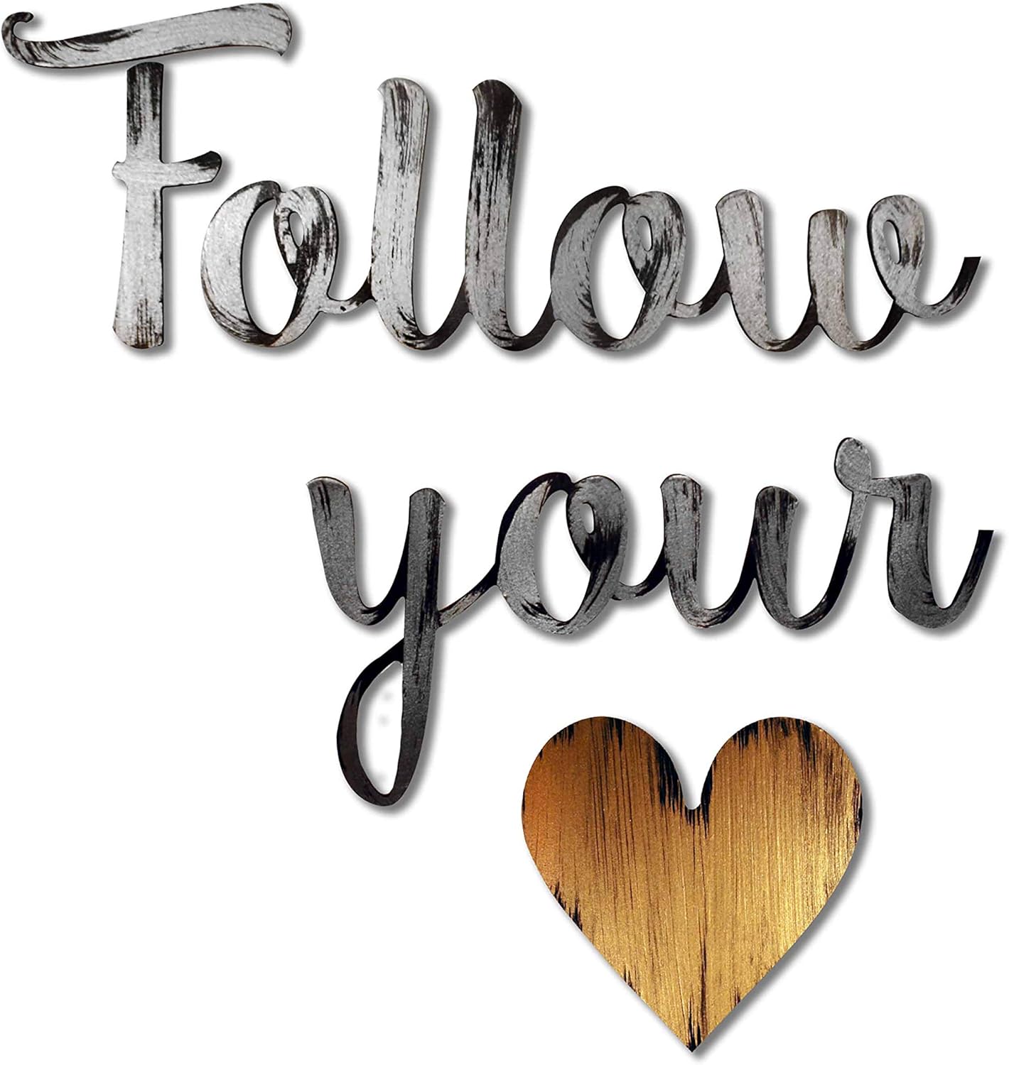 Wall Decor - Follow Your Heart Original Word Wall Art, Bronze Heart