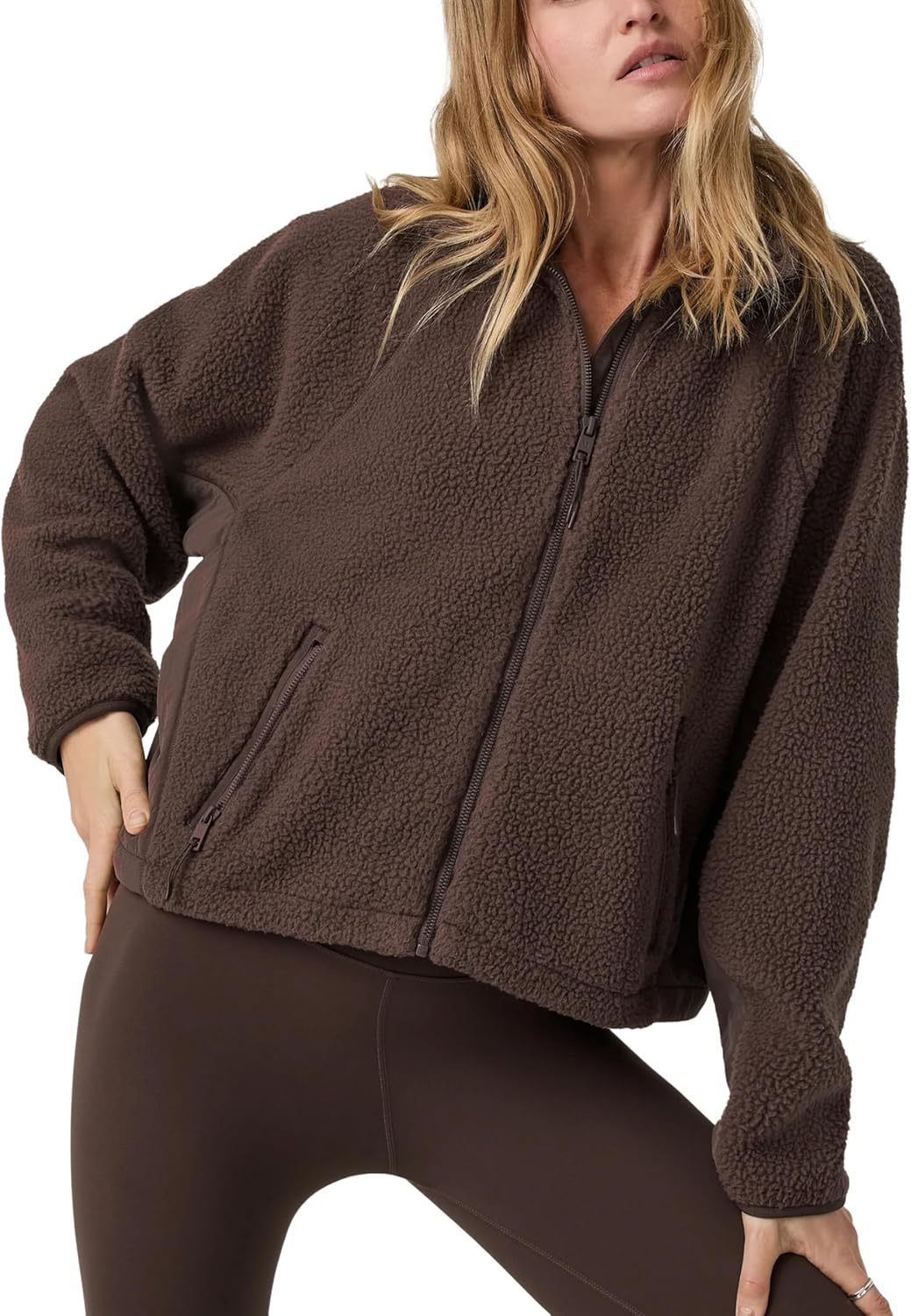 Yeokou Women Fleece Jacket Casual Full Zip Fuzzy Coat Long Sleeve Trendy Sherpa Outerwear with Pockets