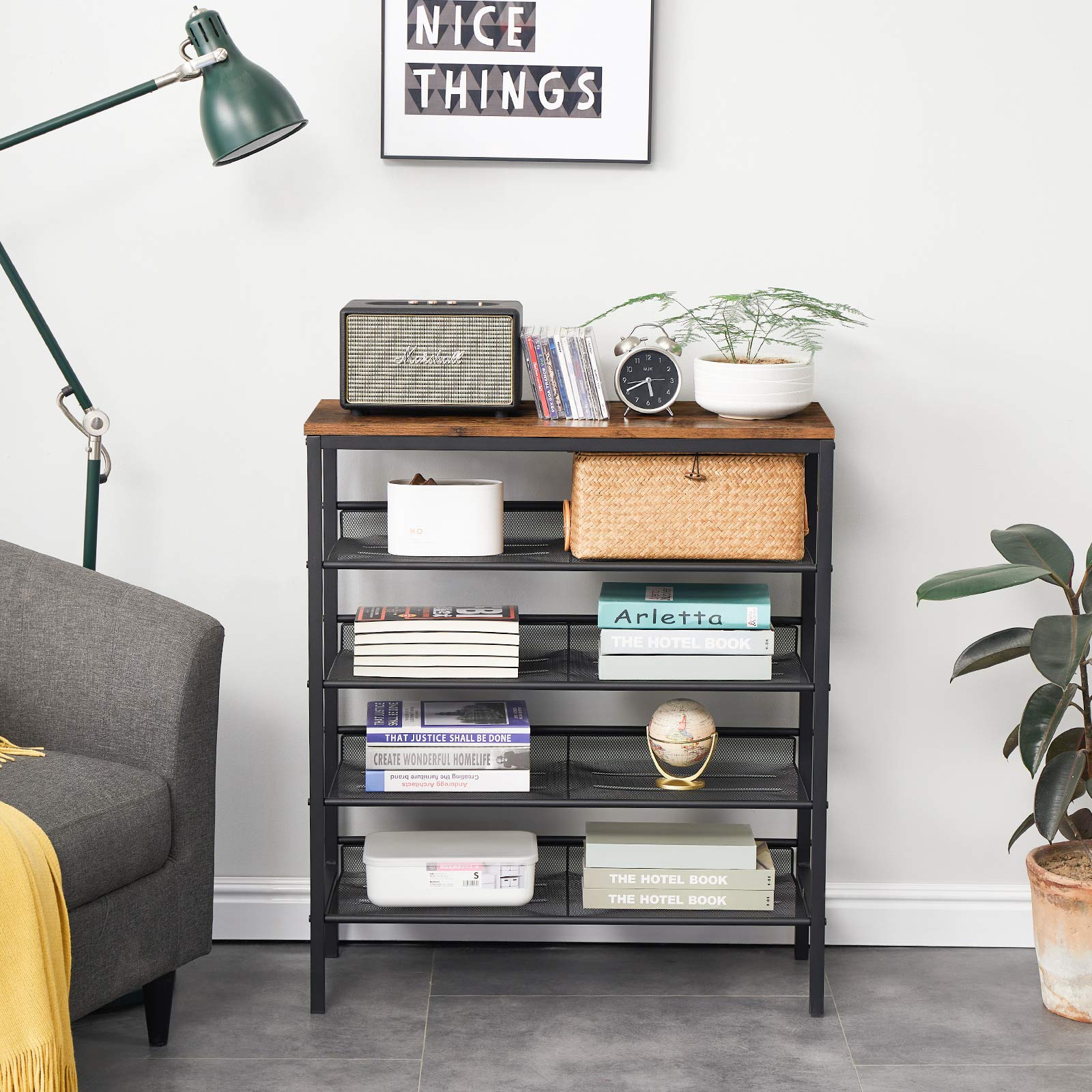 IBUYKE Shoe Rack, 5Tier Shoe Organizer Shelf, with Flat & Slant