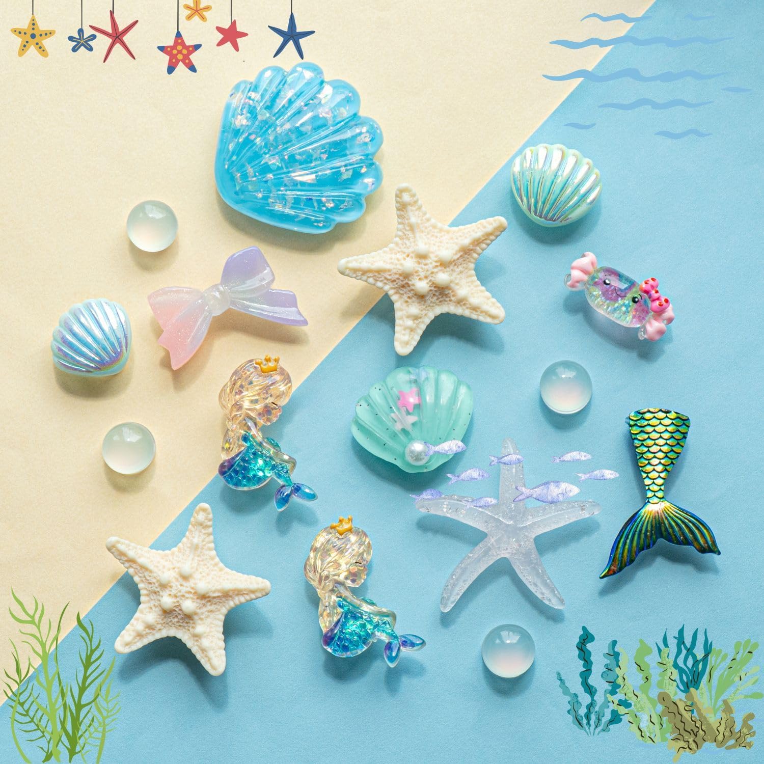 16PCS Mermaid Shoe Charms, Ocean Beach Shell Starfish Decoration Charms, Cute Waterproof Shoe Accessories for Shoes Bracelets Bags (SET B)
