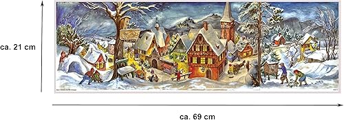 Miniatura 3 de Richard Sellmer Verlag RS 265 Calendrier de l'Avent panoramique avec paillettes et fenêtre transparentes Motif village sous la neige 8.386 x 25.591
