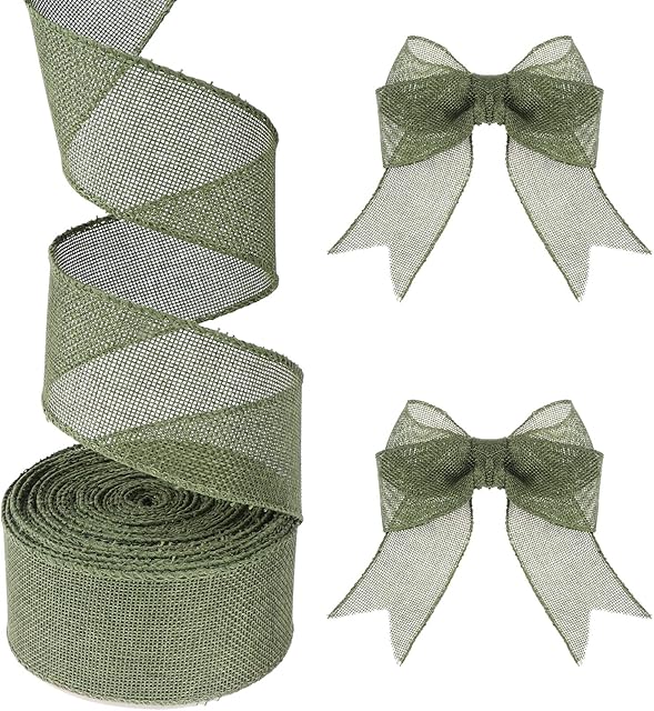 Burlap Fabric Craft Ribbon, Ribbon Rolls Wrapping Craft Ribbon Wired Ribbon Fabric for Saint Patrick Day Irish Party Craft Halloween Thanksgiving Wrapping, 2in x 15Yard, Blackish Green