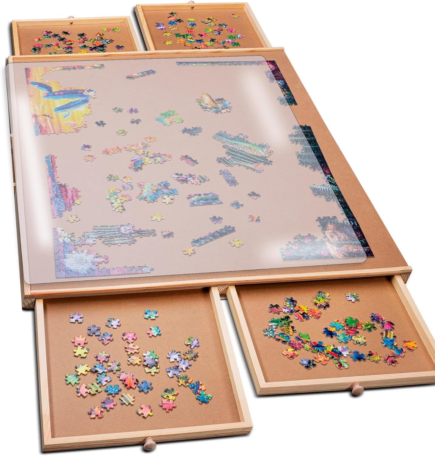 PlayVibe 1000 Piece Puzzle Board with Drawers and Cover - Portable Wooden Jigsaw Puzzle Tray with Drawers, Solve Station & Sturdy Table, Portable Outdoor Fun, Patio, Easter Gift Idea