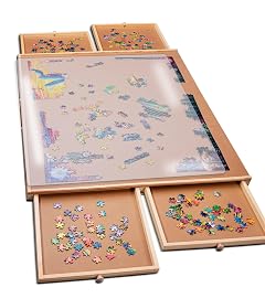 PlayVibe 1000 Piece Puzzle Board with Drawers and Cover - Portable Wooden Jigsaw Puzzle Tray with Drawers Solve