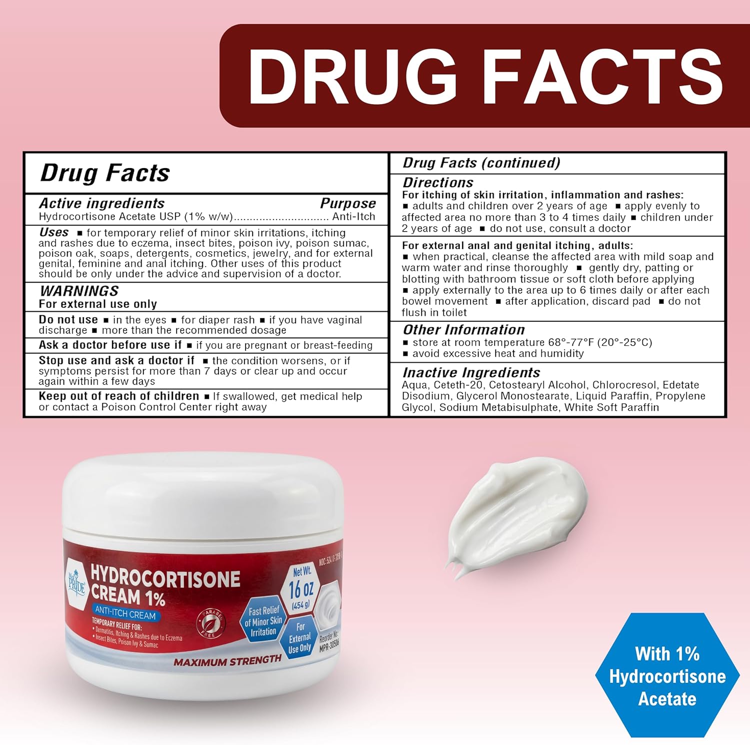 MED Pride 1% Hydrocortisone Cream Bulk 16 Oz Maximum Strength Itch Relief for Eczema, Dermatitis, Rashes, Mosquito Bites - Image 8