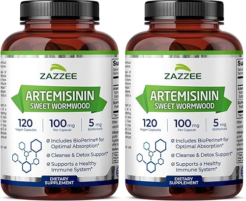Miniatura 10 de Zazzee - Artemisinina, 100 mg por cápsula, 120 cápsulas veganas, 4 meses de suministro, más 5 mg de BioPerine para una mejor absorción, extracto de